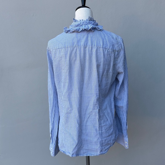 J. Crew Blue Pinstripe Ruffle Shirt - Picture 2 of 4